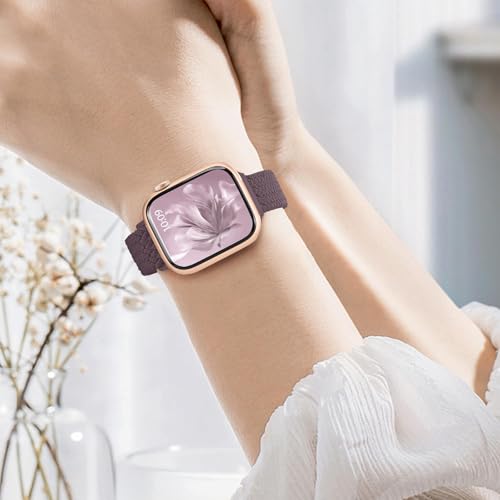 Slim Braided Stretchy Band Compatible with Apple Watch Bands Women | 40mm 41mm 42mm 38mm 44mm 45mm 46mm 49mm Thin Elastic Nylon Solo Loop Strap ,Wristband for iWatch Series 11 10 9 8 7 6 5 4 SE - color: SmokePurple, size: 38/40/41/42mm