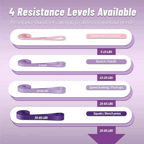 4-Level Resistance Bands for Working Out, Pull Up Assistance Bands | 5-85 LBS Resistance, Fitness, Full-Body Training, Physical Therapy & Stretch Workout, for Men, Women, Home, Outdoor, Gym Use - color: Purple Gradient