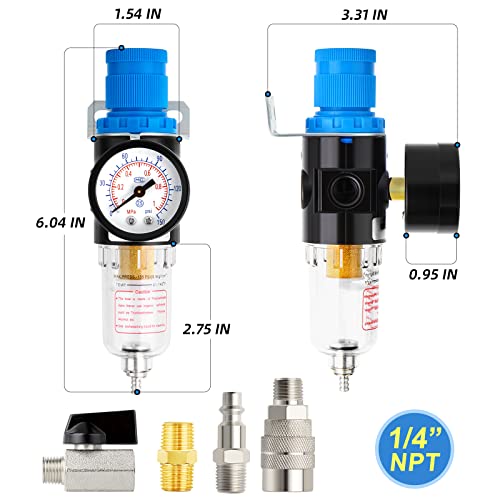 MEANLIN Air Compressor Moisture Filter, AFR2000 Air Line Filter, 1/4" NPT Inlet with 150 PSI Gauge and Valve Shut Off Switch for Air Tools and and Spray Paint Gun - color: Munual Drain, size: 1/4"NPT(AFR2000)