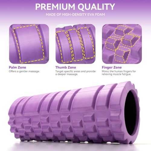 Krightlink Foam Roller for Muscle Massager, Patented 13" High Density Exercise Roller for Muscle and Myofascial Trigger Point Release, Yoga, Back Roller for Fitness, Yoga (Purple) - color: Violet