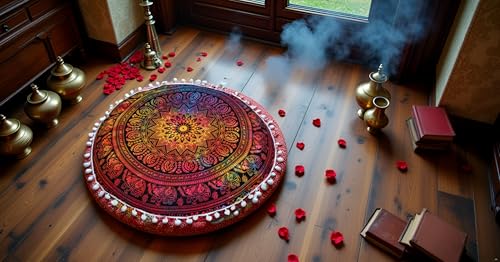 CRAFT KALA 22" Round Mandala Boho Pillow Cover Meditation Room Seating Poufs Cover for Living Room Yoga Room Home Bedroom Balcony Garden Party Decoration Cotton Floor Cushion Cover 22", Multi Elephant - color: Multi Elephant, size: 22"