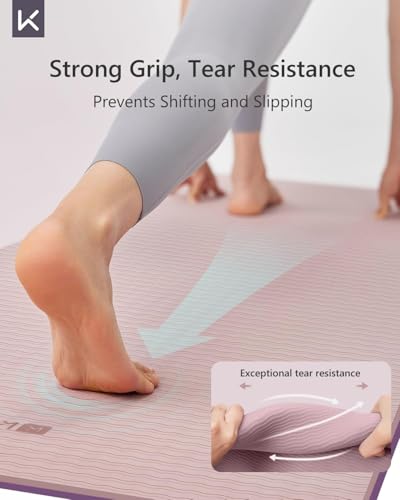 KEEP Yoga Mat 7mm Thick Non Slip - Extra Cushion TPE Exercise Mat for Home Workout & Pilates, Eco Friendly Knee Protection, 72"x24" Large Fitness Mat with Carrying Strap - color: pink