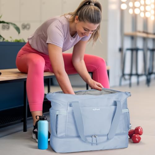 Gym Bag for Women, 45L Carry On Travel Duffel Bag with Shoes Compartment - color: Blue, size: Large