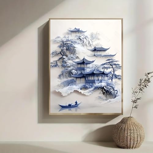 ZeeLionArt Diamond Art Kit,Chinese Ancient Architecture, 12 x 16 Inch | 5D DIY Full Round Drill Diamond Painting Kits for Adults & Beginners, Home Wall Decor, Ideal Holiday Gift - color: DP04186