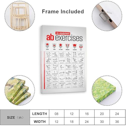 No-Equipment Ab Exercises Poster, Core Workout Chart Wall Art, Home Gym Fitness Guide Print 20x30inch(50x75cm) Frame-style - color: Frame-style, size: 20x30inch(50x75cm)