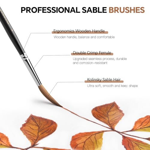 Watercolor Brushes Professional, Fuumuui 2pcs Kolinsky Sable Brushes, 1pc Pure Squirrel Mop Wash Round Brush & 1pcs Extended Needle Point Brush Perfect for Watercolor Acrylic Gouache Inks - size: 4pcs