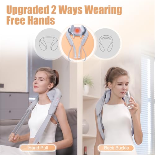 MASGRE Shiatsu Neck and Shoulder Massager, Cordless Back Massager with Heat | Electric Deep Tissue 3D Kneading Massage Pillow for Shoulder, Leg, Body Muscle Pain Relief, Gifts for Men Women - color: Grey