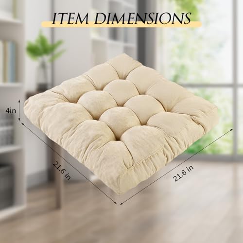 Meditation Floor Cushions Set of 2, Thickened Floor Pillow for Adults, Large Square Pillows Seat Cushion for Tatami Living Room Yoga, Memory Sponge Block Added, 22x22 Inch, Beige - color: Beige, size: 2pcs