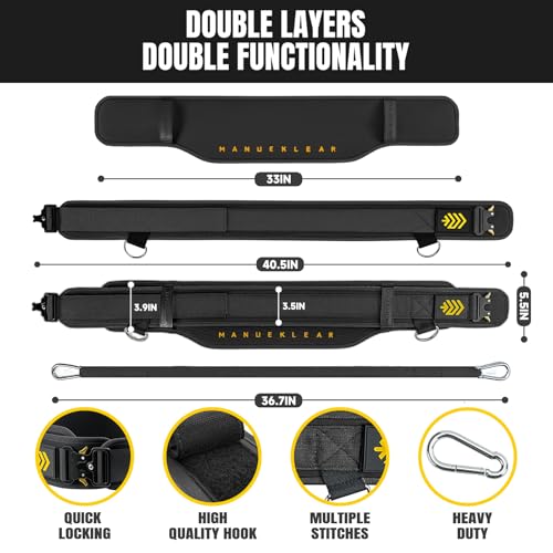 MANUEKLEAR 2-in-1 Weightlifting Belt & Dip Belt with 36.7 IN Rope, Double-Layer Weight Lifting Belts, Powerlifting Gym Weighted Belt for Pull Up Squat - color: Midnight Black, size: XL(38-41in)