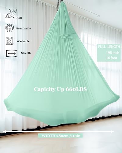 F.Life Aerial Silk Yoga Hammock & Swing for yoga Inversion,Strength training,starter hardware kit - color: light green