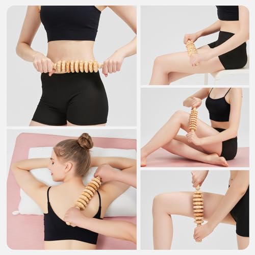 Wooden Cellulite Muscle Roller for Legs and Thighs - Handheld Fascia Blaster Tool for Muscle Relief, Lymphatic Drainage & Body Sculpting - Anti Cellulite Massager for Women and Men (9 Wheel) - color: Wooden Straight