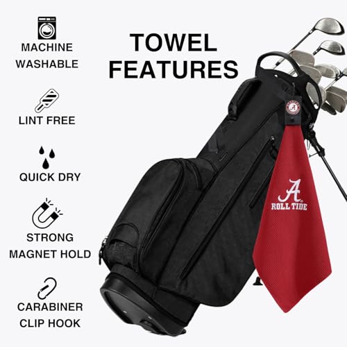 Magnetic Golf Towel Alabama University - Waffle Weave Microfiber Towel with Ultra Strong Magnet & Clip for Secure Hold on Golf Bags, Ideal for Clubs & Accessories for Men & Women by Playing It Forward - color: Crimson Red