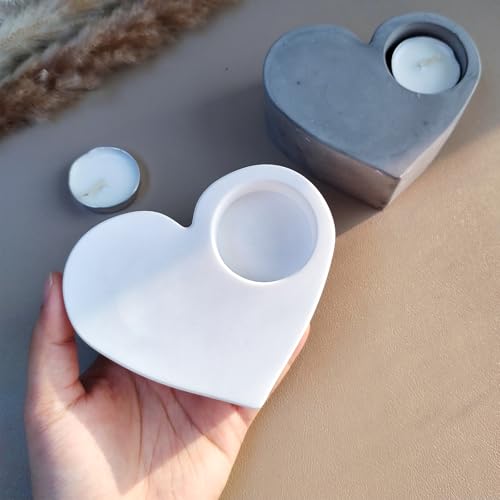 Wehous Valentine Resin Molds, Heart Shape Candle Holder Silicone Mold, 3D Love Heart Valentine Tealight Candle Holder Jewelry Plate Molds, Concrete Cement Epoxy Casting Craft Molds Home Decor - color: heart
