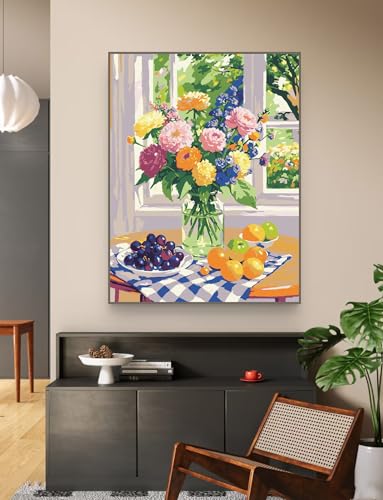 ZRIZQ Paint by Numbers Kit for Adults Beginner,Flowers,16x20 | Full set with wooden brushes,rolled canvas,rich paints.Calming activity.Beginner friendly.Just open and paint. - color: 16"X20"Rolled Canvas-Flowers 7