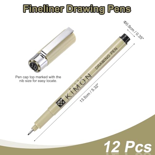 PATIKIL Fineliner Pens, 1mm Fine Points Drawing Pen Waterproof Inking Markers Liner Artist Watercolor Supplies Drawing Kit for Adult Sketching Journaling, Pack of 12 - style: 1mm Fine Points