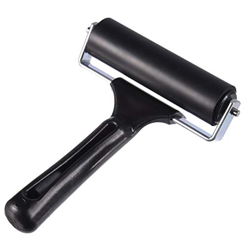2 Pcs Rubber Roller, Hard Rubber Brayer Glue Roller for Construction Tools Printmaking Stamping Wallpaper Gluing Application, 3.8" and 2.2" (Black)