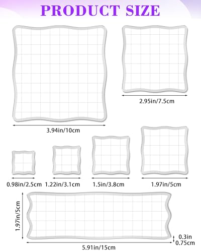 7 Pieces FIVEIZERO Acrylic Stamp Block with Grid Lines(Lace Edge) | Clear Stamping Blocks, Ideal for Scrapbooking Crafts Card Making, Decorative DIY Essential Stamping Tool - color: Lace Edge
