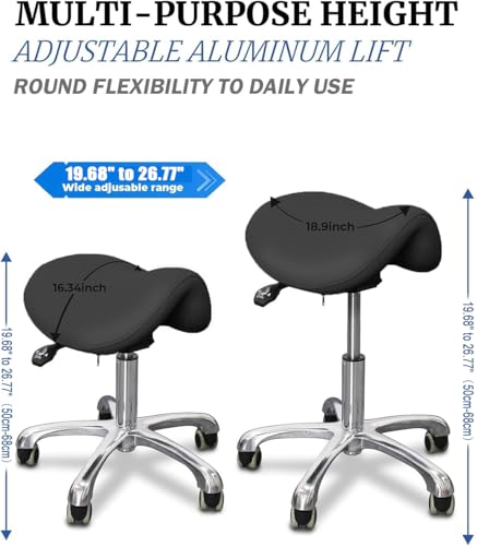 Ergonomic Saddle Chair,Heavy-Duty Rolling Stool with Wheels | 500lbs|Adjustable Height |360° swivel Silent PU casters|For Massage,Salon, barber ,tattoo,Spa ,Drafting,Clinic, Lab, Office - color: Black