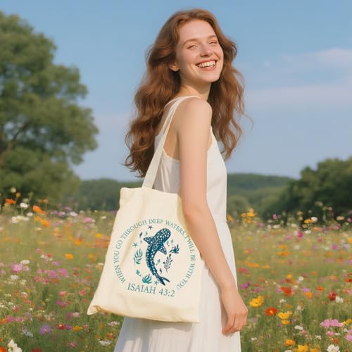 Whale Shark Makeup Bag Canvas Tote Bag Gifts for Women Friend Birthday Beach Shopping Appreciation Christmas - color: Isaiah 383