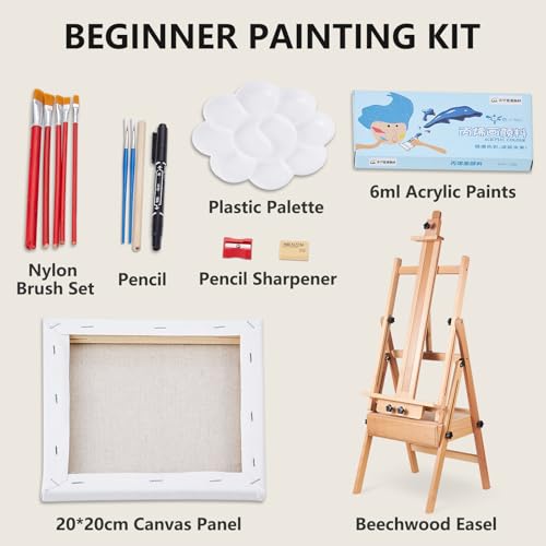 YOKUGO Beech Wood H-Frame Painting Easel with Storage Drawer, Natural | Heavy-duty Studio Easel, Adjustable Height & Angle Floor Easel Stand, Holds 30"-48" Canvas, Foldable Artist Easel for Adults - color: Natural
