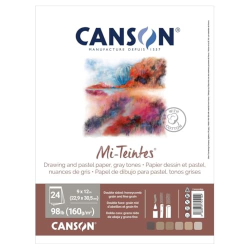 Canson Mi-Teintes Pastel Paper, Gray, 9" x 12 ", 24 Sheets/Pad, 6 Pads | Canson Artist Series, Assorted Grays, Foldover Pad, 98 lb. (160gsm), Artist Paper for Adults and Students, 144 Sheets Total - size: 9" x 12" (Pack of 6), style: Gray Tones