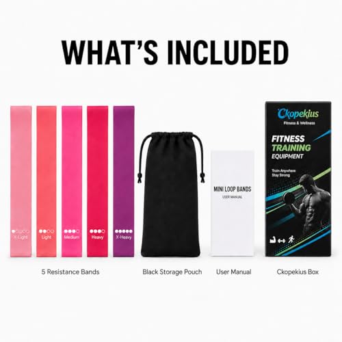 Resistance Bands Set, 5 Mini Loop Exercise Bands for Legs, Glutes, Hips and Ankles, Home Workout, Yoga and Travel Fitness for Women and Men