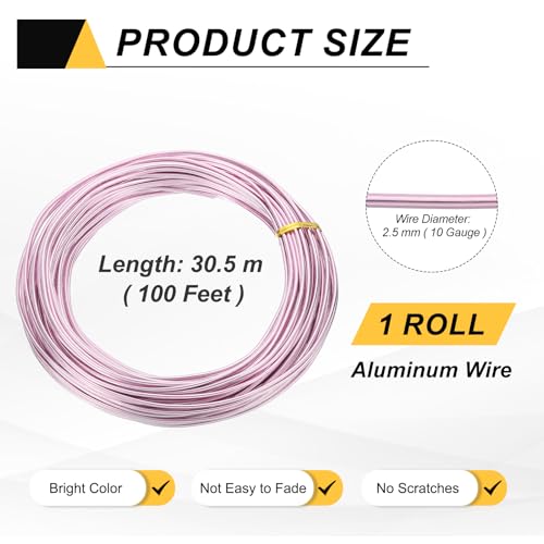 MECCANIXITY 10 Gauge 2.5mm Aluminum Wire, 100 Feet Bendable Metal Craft Armature Wire for Jewelry Making DIY Beading Floral Wreath Wrapping Sculpting, Light Pink - color: Light Pink, size: 10 Gauge x 100Ft