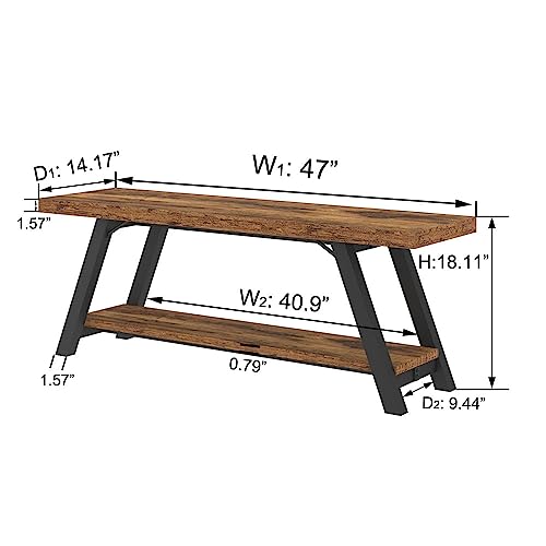 LVB Rustic Entryway Bench with Storage, Hallway Bench for Entryway, 47 in - color: Rustic Brown