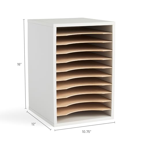Safco Vertical Literature Organizer, 11 Compartments, Office and Classroom Mailbox with Adjustable Shelves, Wood Paper and Mail Sorter, Modern Gray