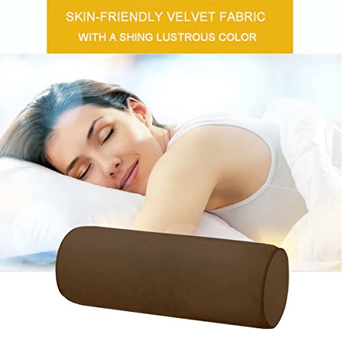 Memory Foam 16x6 Neck Pillow for Sleeping, Neck Pain Relief, Side Back Stomach Sleeper, Car or Office Chair Sofa,Support Pillow with Soft Velvet Pillowcase (Brown) - color: Brown, size: 16X6