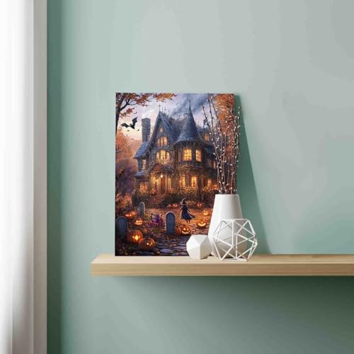 Paint by Number Halloween Spooky Castle DIY Painting On Canvas with Brushes Acrylic Paints Pumpkins Bats Witch Halloween Wall Decor Paint by Numbers for Adults Beginner 16x20 Inch(without Frame) - color: Pbn Halloween 01, size: 16''x20''(Frameless)