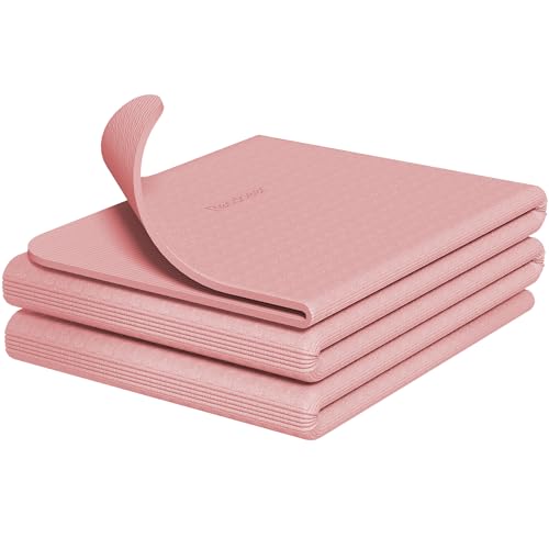 Readaeer Foldable Yoga Mat for Travel Folding Yoga Mat 6mm Thick with Carrying Bag, Non-Slip TPE Exercise Pilates Mat for 72" L x 24" W x 0.24 Inch - color: Pink