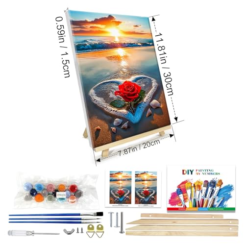 JOOZ Paint by Numbers Kit for Adults with Frame, Beach Sunset Paint by Number with Easel, DIY Beach Rose Oil Painting by Number, Easy Adult Paint by Number Kits on Canvas for Wall Decor 8 x 12 Inch - color: Beach Sunset 244