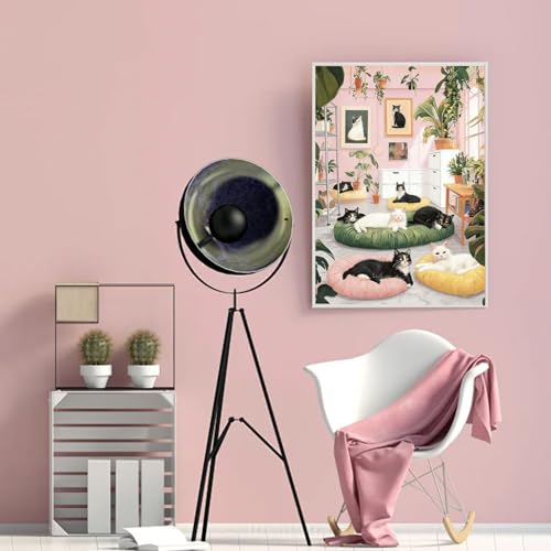 RYMILIE Cat Diamond Art Kits for Adults Diamond Painting Kit 12x16in | 5D Healing Stress Relief Diamond Art Painting Kit for Beginners, DIY Full Round Drill Gem Art Crafts for Home Wall Decor Gift - color: DP03879
