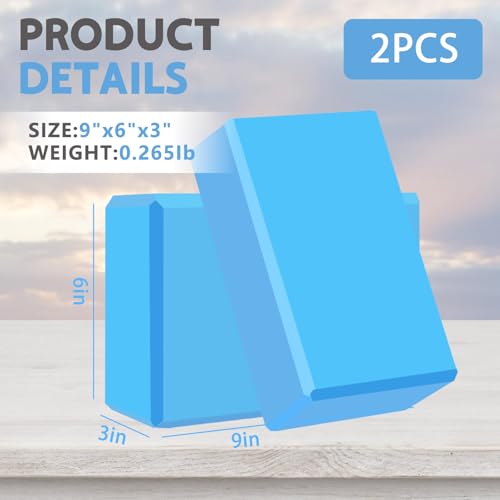 Yoga Block - Unsupported Latex Eva foam - Soft non slip surface with bevel for yoga, pilates, meditation - Yoga accessories for stability, balance and deep stretching - color: Light blue-2 Pack