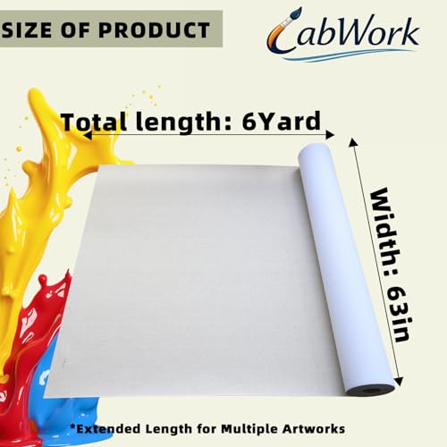 Large Cotton-Linen Blend Canvas Roll for Painting, 63 in x 6 yd | 12 oz Pre-Primed, Triple-Layer Acid-Free Gesso, Ready for Oil & Acrylic, Brush Set Included, For Murals & Oversized Art - size: 63 in × 6 yd