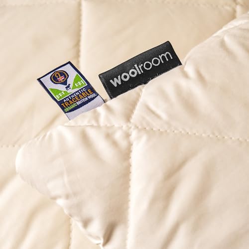 WOOLROOM Organic V-Shaped Washable Wool Pillow - 100% Natural Traceable Washable Organic Wool Organic Cotton 300 Thread Adjustable Bed Pillow - Feather Down Alternative Bedding