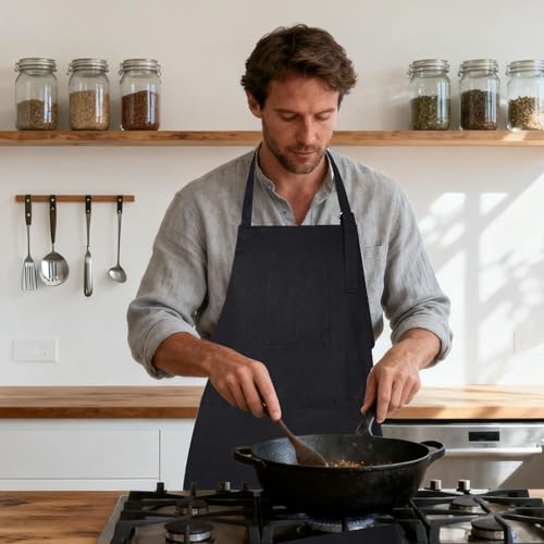 2 Pack Bid Aprons, Adjustable Kitchen Apron with 3 Pockets, Chef Works Apron. - color: Orange/Black
