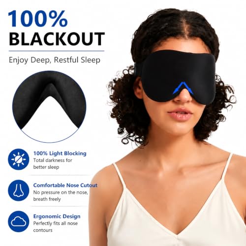ALASKA BEAR Sleep Mask Memory Foam Contoured Eye Cups for Women and Men, Soft 3D Blackout Eye Mask for Sleeping No Pressure on Eyelids and Eyelashes Protection, Earplugs Set, Black - color: A1 Black
