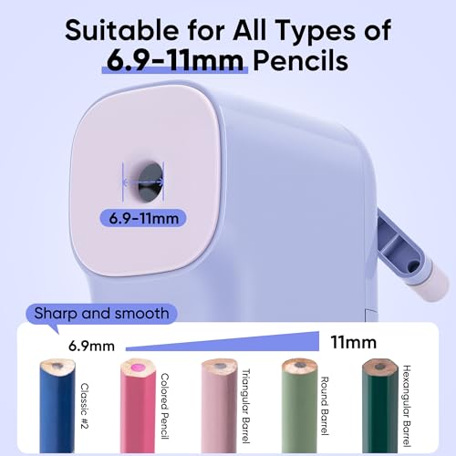 deli Manual Pencil Sharpener, Purple | For 6.9-11mm No.2 /Colored pencils, Auto-In Design with 5 Adjustable Settings for Students, Home, Office - color: Purple
