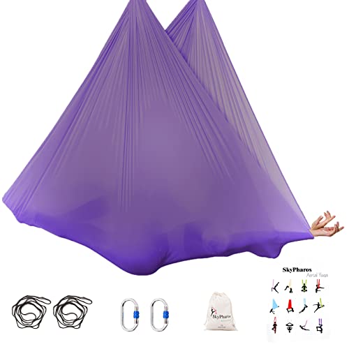 5.5 Yards Aerial Silks Yoga Swing Set - Aerial Yoga Hammock Kit Anti-Gravity Flying for Fitness, Low/Non Stretch Nylon Tricot Fabric Hardware Included for Dance - color: VIOLET