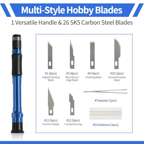 Precision Craft, Hobby, and Exacto Knife Set for Artistic, Scrapbooking, Stencil, Architectural Modeling, Woodworking, and Leatherworking projects - Perfect for Precision Cutting (29pcs) - color: Blue