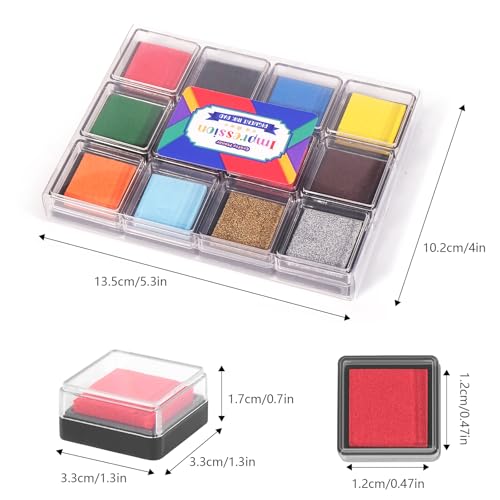 CraftyManor Mini 12 Color Pigment Ink Pads for Stamps, Fingerprint Ink Pad, Stamp Pad for Scrapbook Paper & Stamps for Clothing Stamp & Letter Stamps, Archival - color: 12 Color