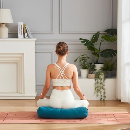 Meditation Cushion Bolster Pillow for Restorative Yoga – Supportive Cushion for Meditation, Pilates, and Relaxation – Filled with Buckwheat Hulls - Removable Cover - color: Teal, size: Rectangular (Filled with 100% Cotton)