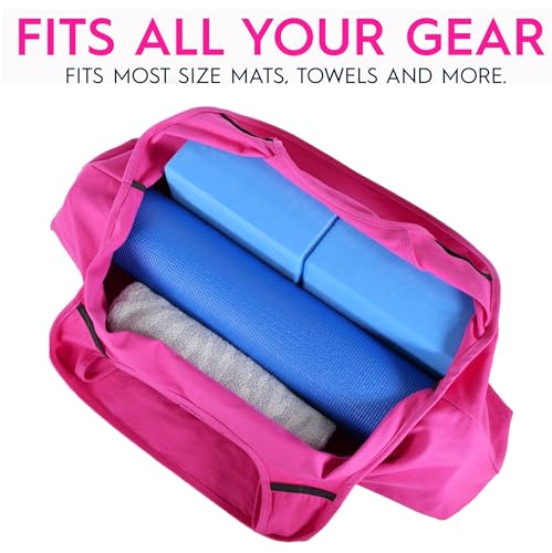 Wild Essentials Yoga Bag, Exercise, Tote, Large Carrier, Shoulder Strap, Inner Pocket, Fits Most Mats, Recycled Cotton Canvas - color: Pink-queen