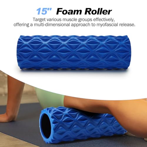 5 in 1 Foam Roller Set High Density Patented Foam Roller for Exercise | Foam Roller Massage Stick, Massage Ball, Resistance Band for Deep Muscle Massage Yoga Trigger Point Release Blue Diamond - color: Blue Diamond