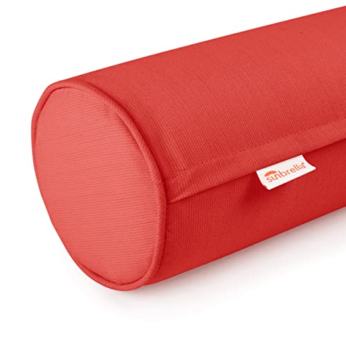 Austin Horn Classics Sunbrella Set of 2 Zippered Neck Bolster Pillow, Made with Sunbrella Fabric, Cylinder Pillows, for Couch & Bed, Decorative Round Throw Pillow, Back & Neck Support (Red) - color: Red, size: Medium