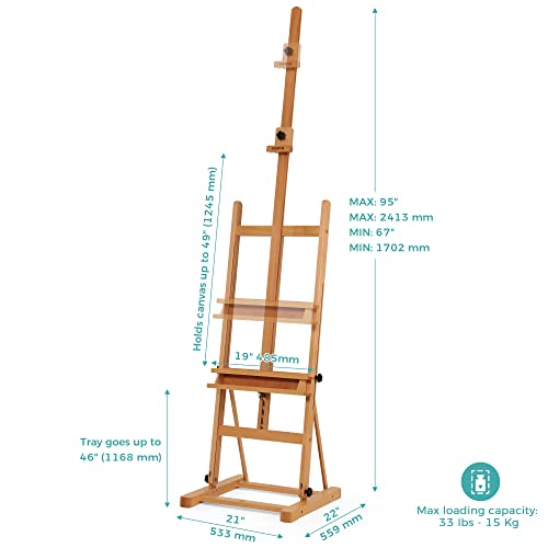 VISWIN Medium H-Frame Easel 67"-95" H, Hold Canvas up to 49", Adjustable Beech Wood Artist Easel Stand for Painting with Storage Tray, Art Floor Easel for Adults, Beginners, Students - Natural - color: Natural, size: M