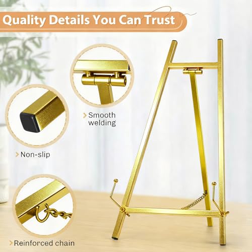 16.5" Metal Easel Stand for Sign – Elegant Table Top Easel for Display, Heavy Duty Tabletop Picture Easel Stand for Wedding Sign, Picture Frame, and Art (Gold) - color: Gold, size: 16.5 Inch