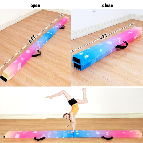 Marfula 6 FT / 8 FT / 9 FT Folding Gymnastics Beam Foam Balance Floor Beam - color: Bubble Rainbow, size: 8 Ft